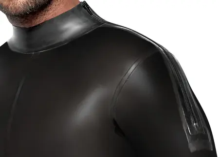 LateX Men’s Full Body Black Latex Jumpsuit with Dual Zipper, Size M