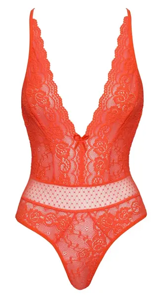 Cottelli Fantasy bodi neon koral L/XL - čipka i til podesivi bodi