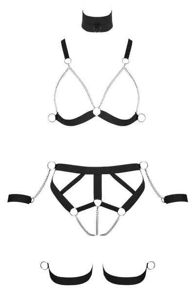 Bad Kitty crni podesivi Strap Bikini set sa čokerom i lisicama L