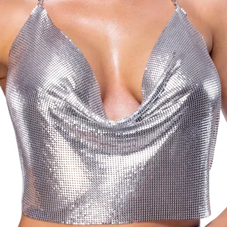 Cottelli Accessories Srebrni Metalni Halterneck Crop Top Podesivi