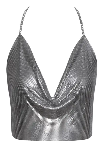 Cottelli Accessories Srebrni Metalni Halterneck Crop Top Podesivi