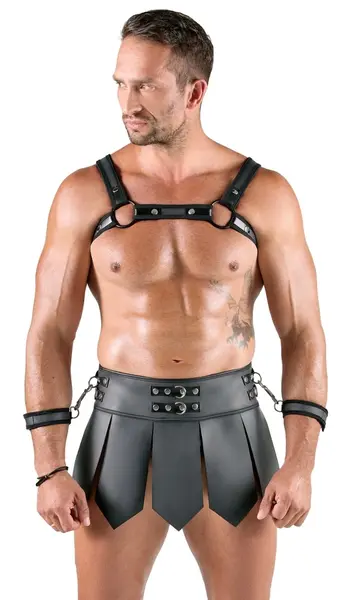 Svenjoyment Bondage Gladijator Set S - Grudi Harness i Suknja, Crni Mat