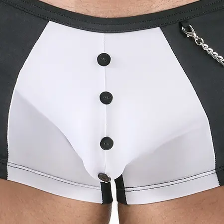 Svenjoyment Muske Pantalone Konobarskog Stila XL Crno-Bele sa Dekorativnim Lancem