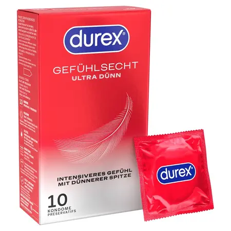 Durex Gefuhlsecht Ultra Tanki 10-Pak Premium Lateks Kondomi 56mm