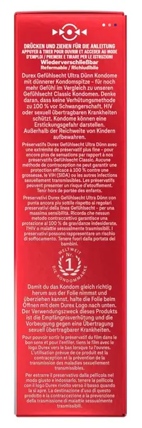 Durex Gefuhlsecht Ultra Tanki 10-Pak Premium Lateks Kondomi 56mm