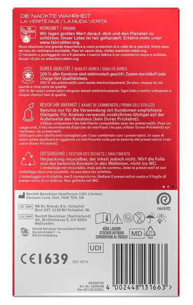 Durex Gefuhlsecht Ultra Tanki 10-Pak Premium Lateks Kondomi 56mm