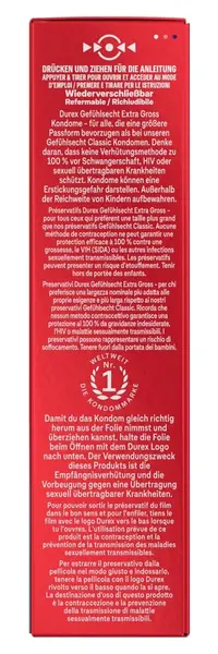 Durex Gefuhlsecht Extra Gross XXL 10 kom - Veliki Anatomski Kondomi 60mm