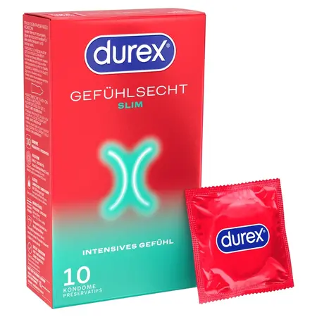 Durex Gefuhlsecht Slim 10-pak Anatomski Tanki Lateks Kondomi