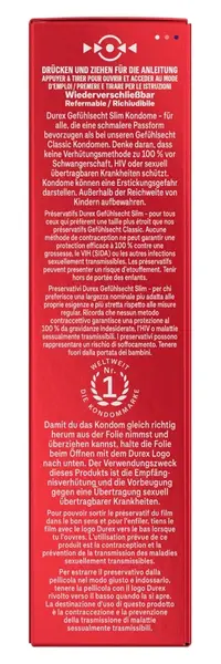 Durex Gefuhlsecht Slim 10-pak Anatomski Tanki Lateks Kondomi