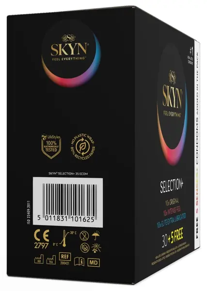 SKYN Selection+ raznovrsno pakovanje 35 veganskih kondoma bez lateksa 53 mm