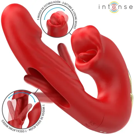 INTENSE NATHY Dual-Action Vibrator with Stimulating Suction System Red