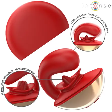 INTENSE Mariah U-Shape Vibrator & Dual Stimulator 10 Modes Red Silicone