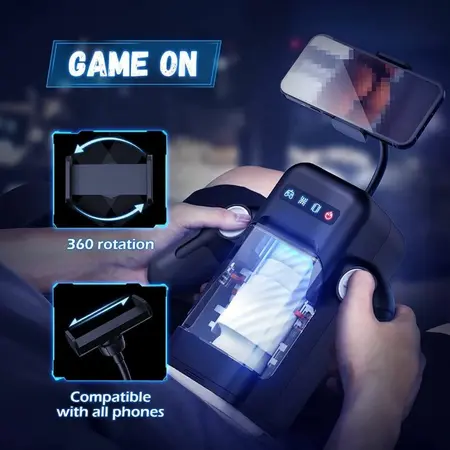 GAME CUP Thrusting & Vibrating Intimate Machine with Heating, Black, Smartphone Holder