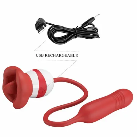 Pretty Love Ashlynn Red Oral Simulation Device with Thrusting & Licking System