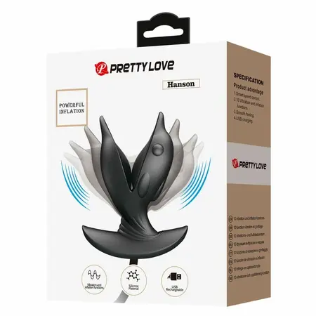 Pretty Love Inflatable Rechargeable Silicone Plug Black 10 Modes