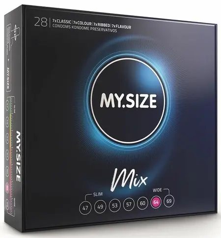 MY.SIZE 64 mm - Mixed Variety Latex Condoms, 28-Pack, Vegan, Extra Wide