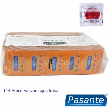 Pasante Strawberry Flavour crveni lateks kondomi 144-Pack, 53 mm, glatka površina