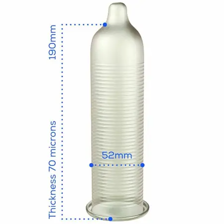 Pasante Calor Grejni Efekat Lateks Kondomi 52mm 144-Pakovanje Transparentni Rebrasti