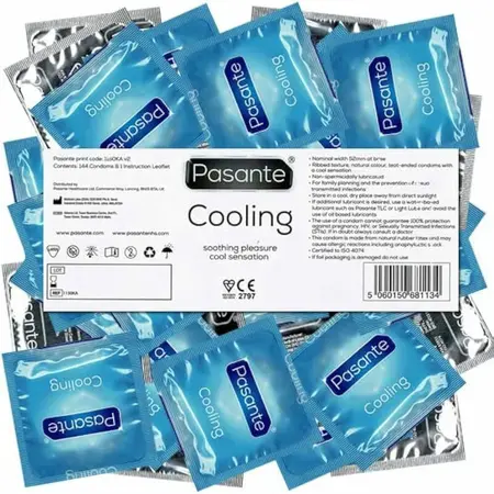 Pasante Cooling Sensation Rebrasti Kondomi 144-pakovanje - Hladni Lubrikant, 52mm