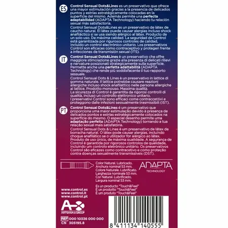 Control Sensual Dots & Lines Lateks Kondomi 12-Pack, Teksturirana Površina, 54mm
