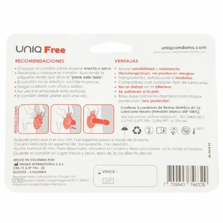 Uniq Free AT-10 Nelateksni Zaštitni Kondomi sa Prstenom 3kom Regular Providni