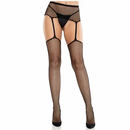 Leg Avenue Elegantne čipkane čarape sa motivom krsta i podvezicama, Crne