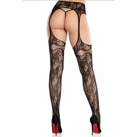 Leg Avenue Lace Fishnet Stockings with Integrated Garters Black One Size