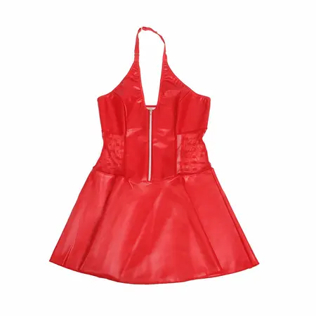 SUBBLIME 957735 Crvena haljina od veštačke kože i čipke L/XL sa detaljem rajsferšlusa