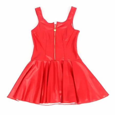SUBBLIME Heart Zipper Red Faux Leather Dress L/XL - Wide Straps
