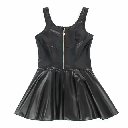 SUBBLIME Heart Zipper Faux Leather Dress Black L/XL - Dizajn sa širokim naramenicama