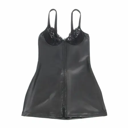 SUBBLIME 957568 Black PU Leather Zip Dress S/M - Detalj od čipke