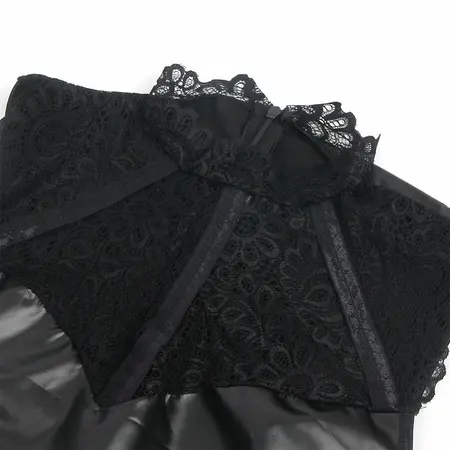 SUBBLIME 957551 Black Lace & PU Leather Dress L/XL - Elegantan kontrastni dizajn