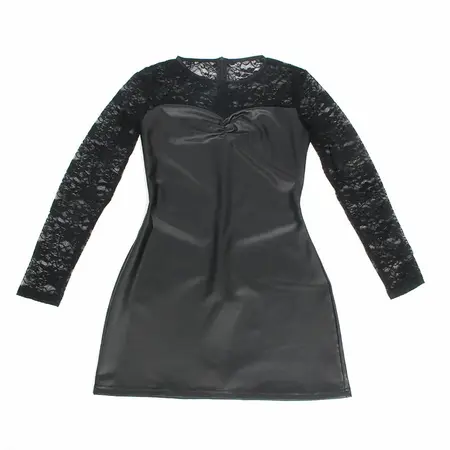 SUBBLIME 955601 Dugorukava crna čipkasta haljina PU koža L/XL