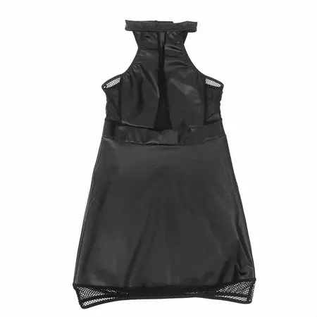 SUBBLIME 955472 Black Halter Neck haljina S/M sa mrežom i PU kožnom završnicom