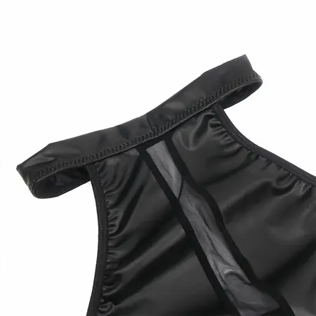 SUBBLIME 955472 Black Halter Neck haljina S/M sa mrežom i PU kožnom završnicom