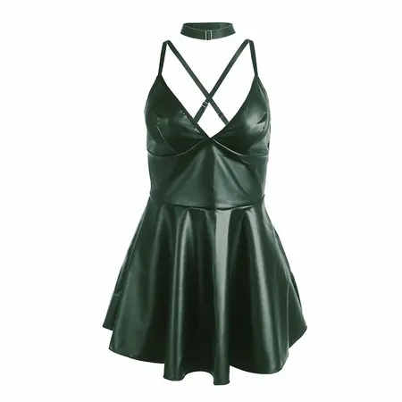 SUBBLIME 955441 Elegantna zelena haljina sa naramenicama i PU kožom L/XL