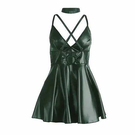 SUBBLIME 955441 Elegantna zelena haljina sa naramenicama i PU kožom L/XL
