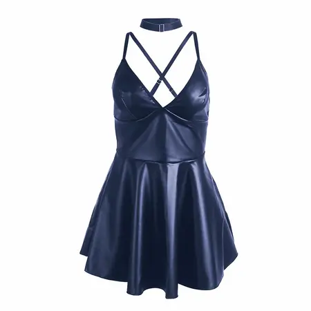 SUBBLIME 955410 Blue Nightdress with PU Leather Straps S/M