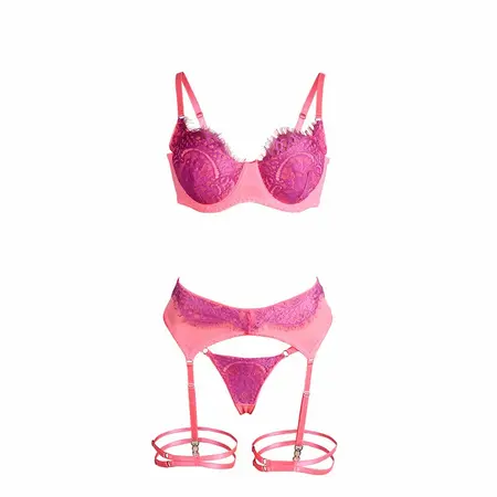 SUBBLIME 955366 Lingerie bra set roze i ljubičasta čipka L/XL podesive naramenice