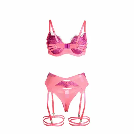 SUBBLIME 955366 Lingerie bra set roze i ljubičasta čipka L/XL podesive naramenice
