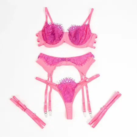 SUBBLIME 955359 Čipkasti bra i podvezice set Pink-Ljubičasta S/M - Elegantni lingerie
