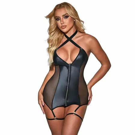 Subblime Mrežasta & Eko-Koža Haljina Crna L/XL - Moderna Elegancija