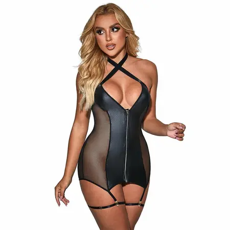 Subblime 954444 Mrežasta Haljina Crna Veštačka Koža S/M - Elegantan Dizajn Veša