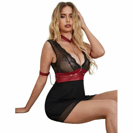 Subblime 954437 Crna Čipkana Bondage-Inspirisana Haljina L/XL
