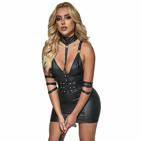 Subblime Leather Bondage Style Dress Black S/M - Premium Lingerie Design