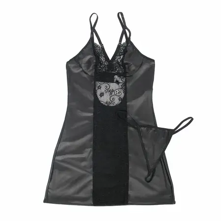 Subblime 954161 Leather Look Dress & Thong Set Black S/M