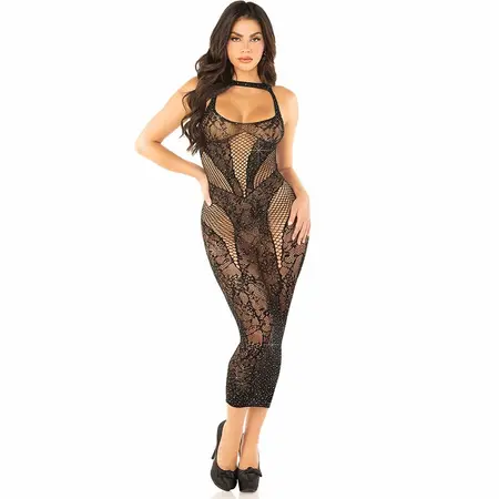 Leg Avenue Duga Bešavna Pripijena Haljina Crna One Size - Elegantan Rastegljivi Dizajn