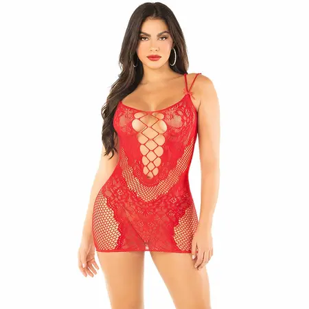 Leg Avenue Mesh Mini Dress Red - Adjustable Strap Bodycon Design