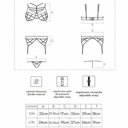 Livco Corsetti Soledad LC 20217 Set donjeg veša - Grudnjak, gaćice i podvezice S/M Crna