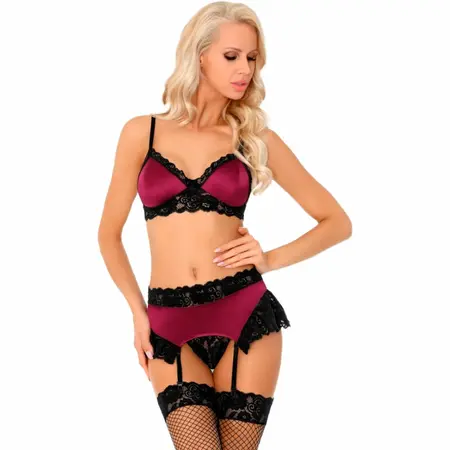 Livco Corsetti Fashion Nahir LC 20214 Burgundski saten i čipka set donjeg veša L/XL